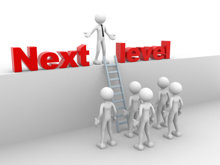 3d people - man, person with ladder.  Next level. Progress concept.の写真素材
