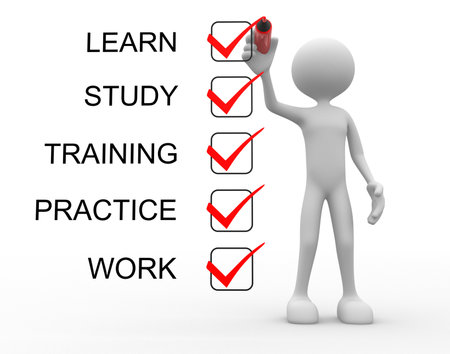 3d people - man, person with a checklist. Learn, study, practice, training, workの写真素材