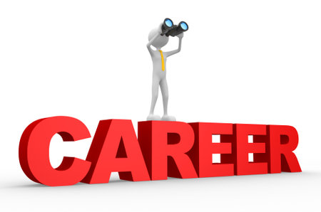 3d people - man, person with a binoculars and word CAREER の写真素材