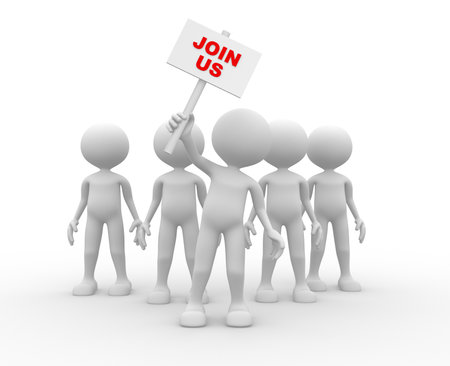 3d people - man, person - group leader with banner. Join usの写真素材