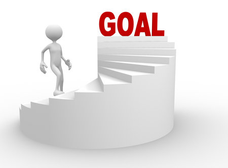 3d people - man, person with stair and word goal の写真素材