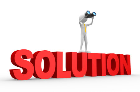 3d people - man, person with a binocular and word SOLUTION. Solution concept. の写真素材
