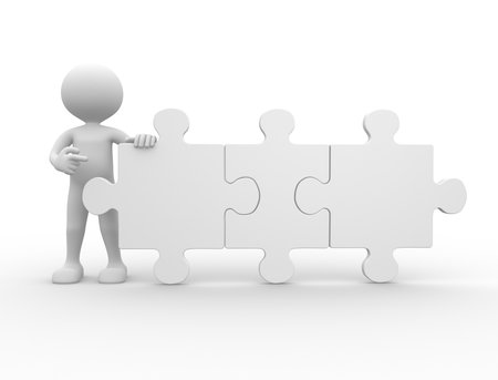 3d people - man, person with white pieces of puzzle ( jigsaw ) の写真素材