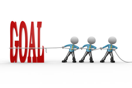 3d people - man, person pulling a rope. Word "goal" の写真素材