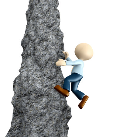 3d people - men, person climbing  a cliffの写真素材