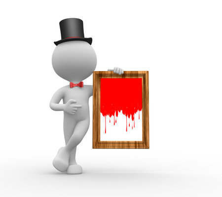 3d people - man, person holding board and pointing finger の写真素材