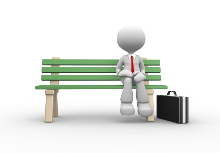 3d people - man, person sitting on the bench.の写真素材