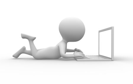 3d people - men, person using laptop computer