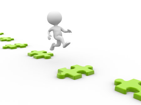 3d people - men, person  jumps on puzzlesの写真素材