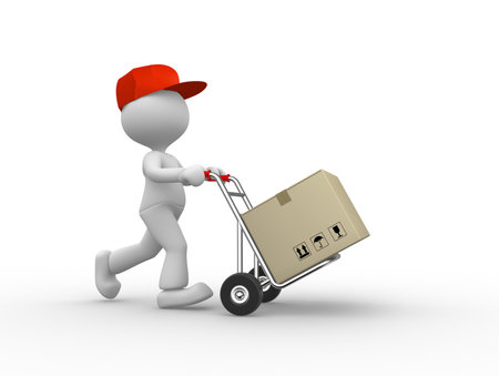 3d people - man, person with hand truck and packages. Postman. の写真素材