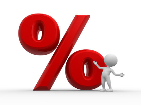 3d people - man, person with sign percent. %. The discount offer の写真素材