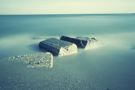 On sea in nightの写真素材