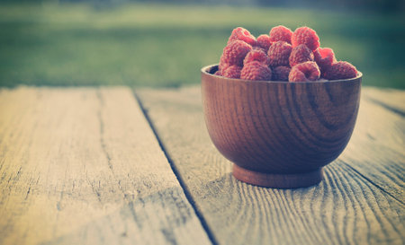 Bowl of raspberriesの写真素材