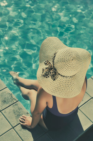 Woman in swimming poolの写真素材