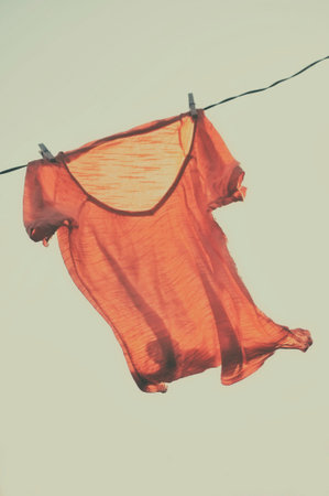 T-shirt to dry on a clotheslineの写真素材