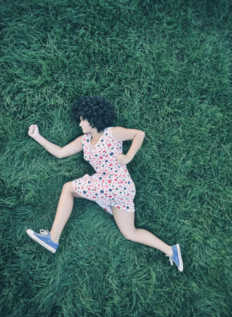 Girl running outdoorsの写真素材