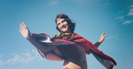 Girl on a blue sky