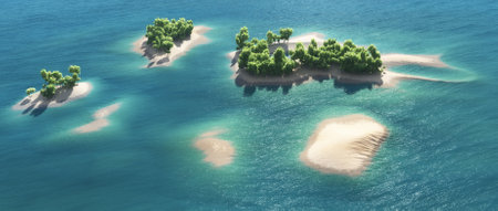 Top view of paradise tropical islands. This is a 3d render illustration