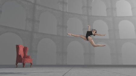 Gymnast leap near columns. This is a 3d render illustrationの写真素材