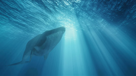 Whale deep in the ocean. This is a 3d render illustrationの写真素材
