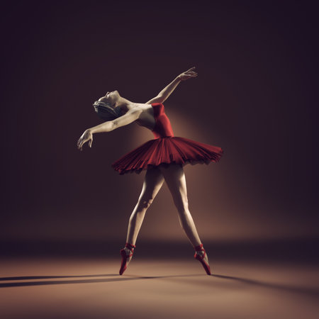 Young and beautiful ballerina with red tutu. This is a 3d render illustration.の写真素材