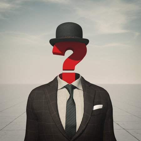 Business man with a question mark in place of head sugesting confusion. This is a 3d render illustration.の写真素材