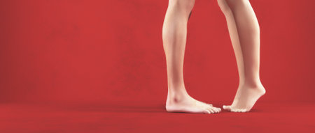 Love and relationships. Closeup of couples feet together. This is a 3d render illustrationの写真素材