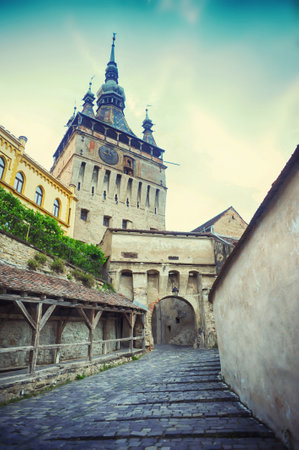 Clock Tower of Historic Centre of Sighisoara in Romania - Transylvaniaの写真素材