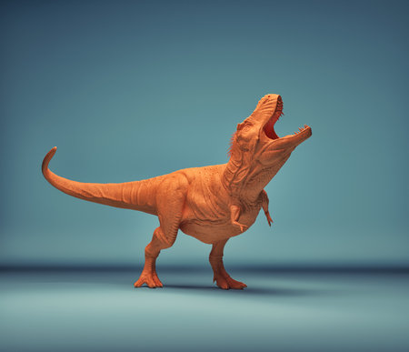 Dinosaur - trex on a blue background. This is a 3d render illustrationの写真素材