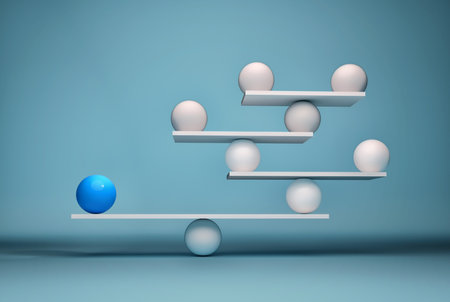 Leadership balancing the team - sfere in balance. This is a 3d render illustrationの写真素材