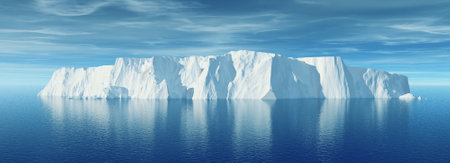 View of iceberg with beautiful transparent sea on background. This is a 3d render illustrationの写真素材