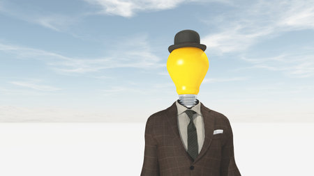 Business man with a lightbulb in place of head sugesting idea or intelligence. This is a 3d render illustration.の写真素材