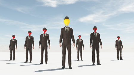 Business man with a question mark in place of head sugesting confusion. This is a 3d render...