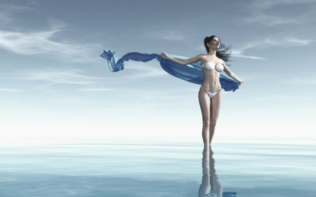 Young girl in the seaside swimsuit. This is a 3d render illustrationの写真素材
