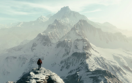 Conceptual image of a man hiker with backpack in front of a mountain - 3d illustration