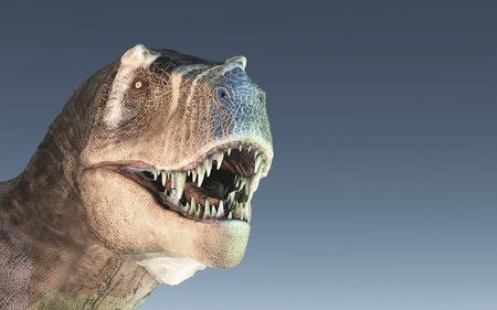 3d render dinosaur - trex white on blue background. This is a 3d render illustrationの写真素材