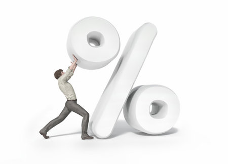 Man with sign percent. %. The discount offer. This is a 3d render illustrationの写真素材