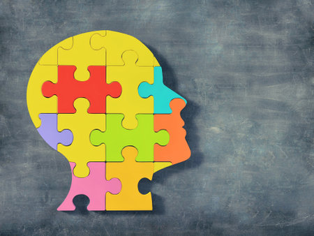 Colorful puzzle of a human head profile. 3d render illustration