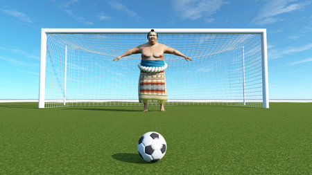Sumo sports man as a goalkeeper playing soccer . This is a 3d render illustration .の写真素材