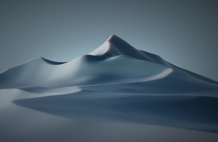 Wallpaper with a landscape, mountains. This is a 3d render illustrationの写真素材