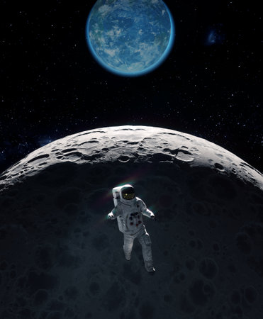 Astronaut in space.  Science fiction and space exploration concept. This is a 3d render illustration.の写真素材