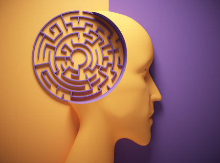 Human head with a inside big maze. Intelligence concept. This is a 3d render illustrationの写真素材