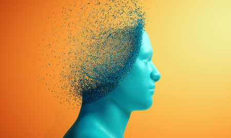 Abstract human head with dispersion effect. Overthinking and complexity concept. This is a 3d render illustrationの写真素材