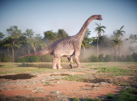 Brachiosaurus dinosaur in nature. This is a 3d render illustrationの写真素材
