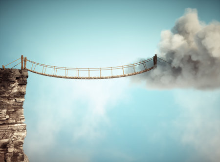 Rope suspension bridge. Travel concept. This is a 3d render illustration.の写真素材