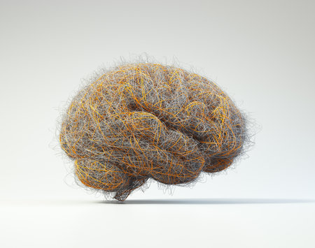 Brain filled with wires suggesting the complexity of the human mind or brainstorm. THIS IS A 3D...