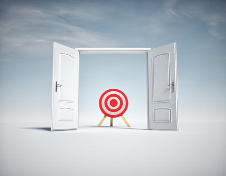 Target visible through an open door, direct aim. This is a 3d render illustrationの写真素材