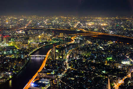 Arakawa river night cityscapeの写真素材