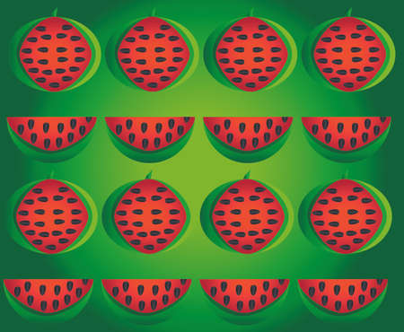 illustration green watermelon on a green backgroundのイラスト素材
