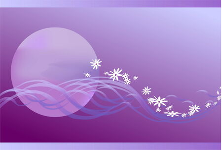 the stylised clouds as waves float on the violet sky against the coming sun, passing gradually in waves from petalsのイラスト素材